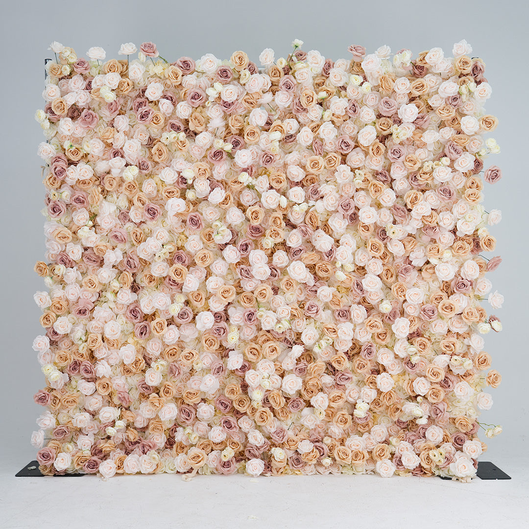 Flower Wall 3D Light Pink & Coffee Fabric Rolling Up Curtain Floral Backdrop For Party Decor