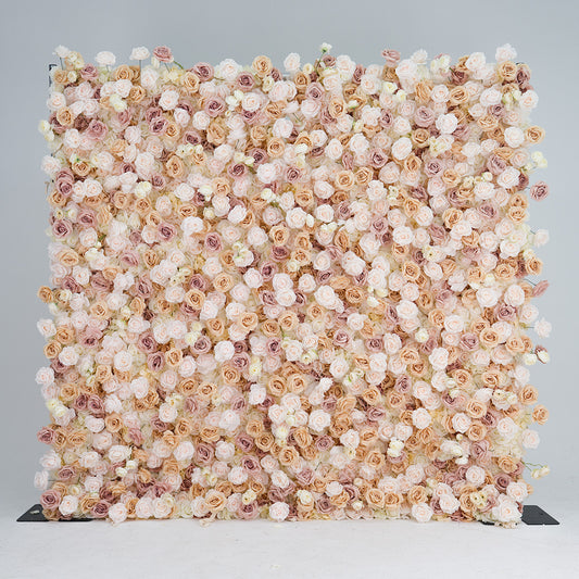 Flower Wall 3D Light Pink & Coffee Fabric Rolling Up Curtain Floral Backdrop For Party Decor