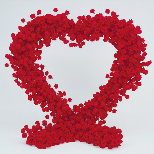 Flower Arch 8x8ft 5D Heart Shaped Red Roses Floral Fabric Backdrop Proposal Wedding Party Decor