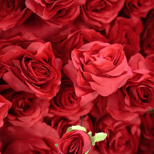 Flower Wall 3D Bright Red Roses Fabric Rolling Up Curtain Floral Backdrop Wedding Party Proposal Decor