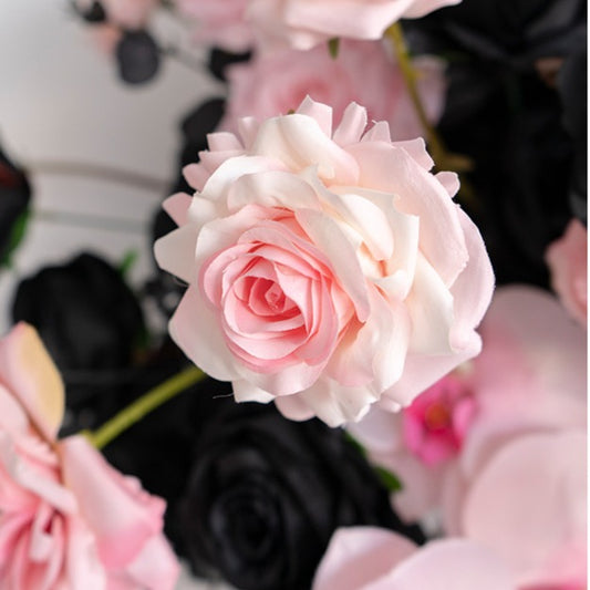 Vibrant colors give the pink black hanging flower set detailed realism and beauty.