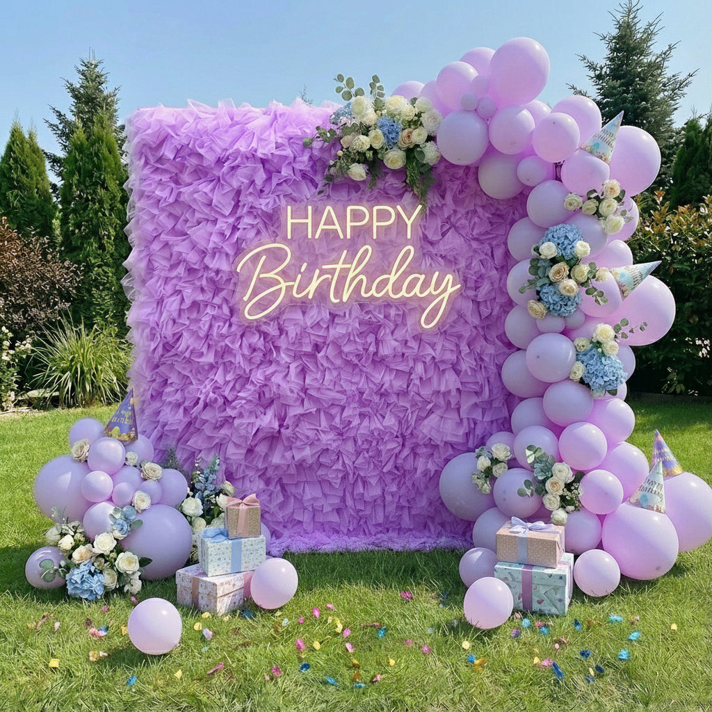 8×8ft Purple Sheer Tulle Decorative Wall Backdrop for Wedding Party Event