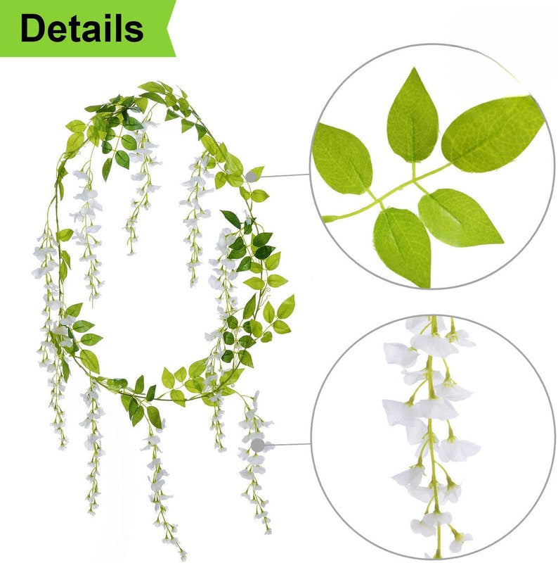 4Pcs - Wedding Arch Floral Decor White Artificial Wisteria Vine Silk Hanging Flower Proposal Decor