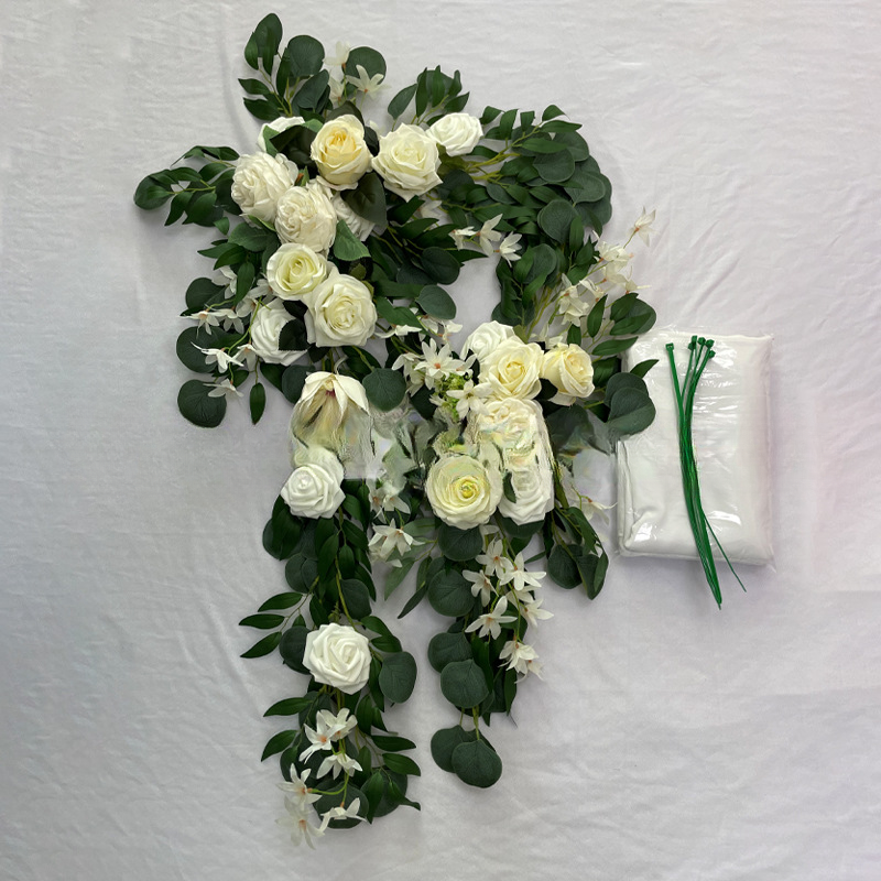 Artificial Flower Chiffon Valance Yarn Three-Piece Set For Wedding Decoration Backdrop