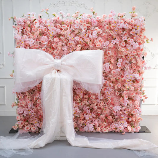 Flower Wall 7D Pink Fabric Rolling Up Curtain Floral Backdrop Wedding Party Proposal Decor