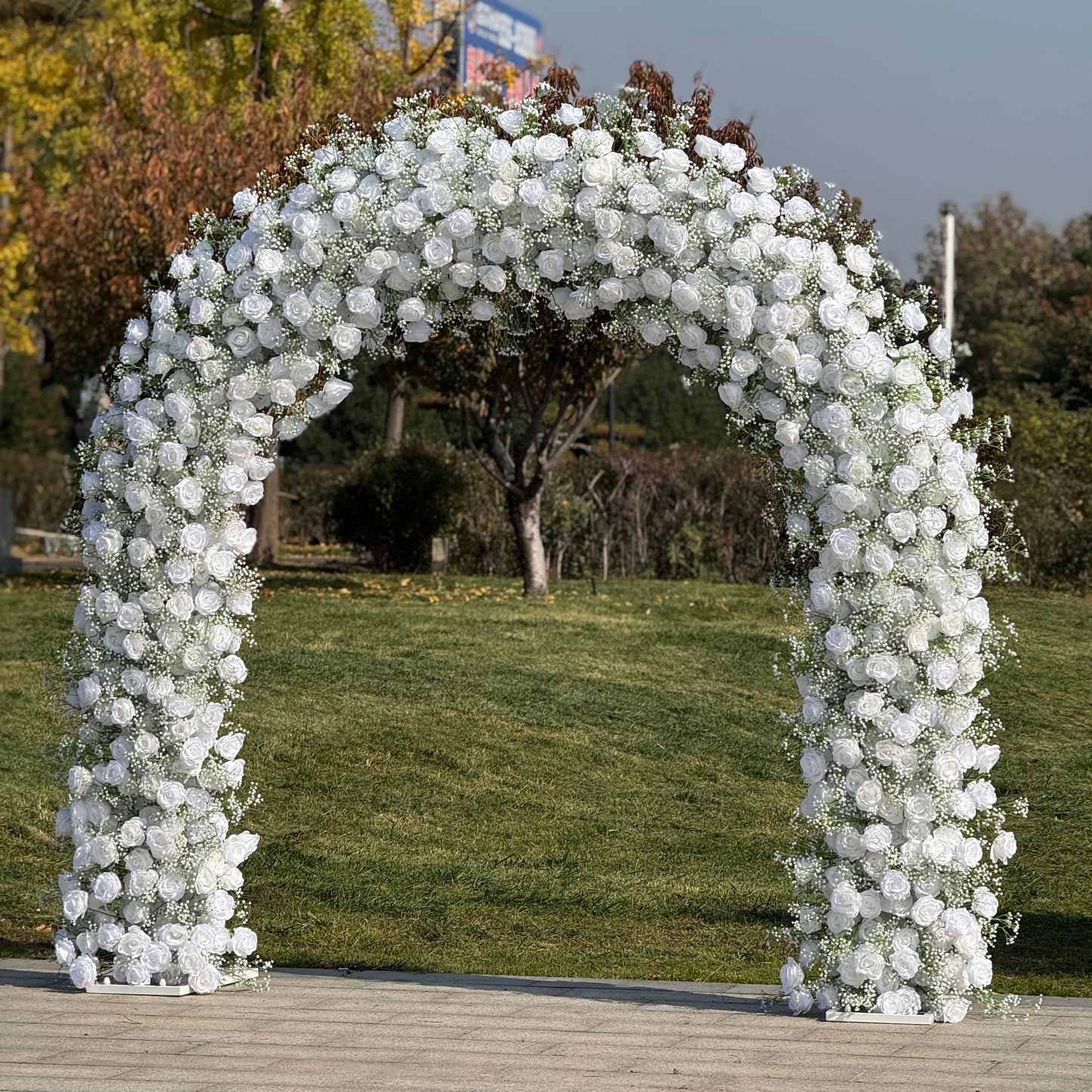 Flower Arch White Rose Baby's Breath Flower Row Decor for Wedding Event Backdrop
