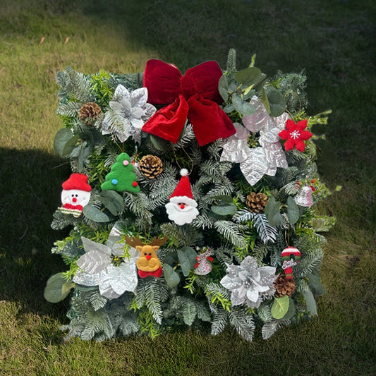 Flower Wall 5D Christmas Green Pine Sprig Artificial Floral Backdrop for Event Party Home Decor