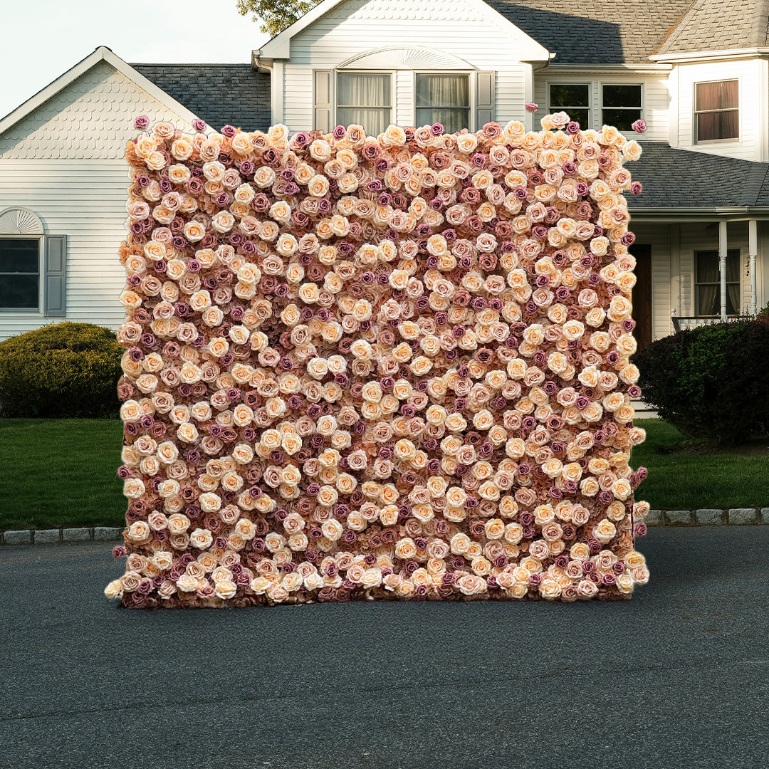 Flower Wall 5D Khaki Coffee Farbic Rolling Up Curtain for Event Party Decor