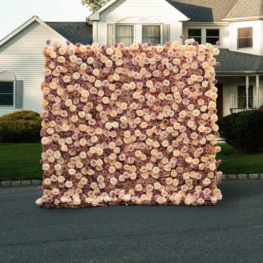 Flower Wall 5D Khaki Coffee Farbic Rolling Up Curtain for Event Party Decor