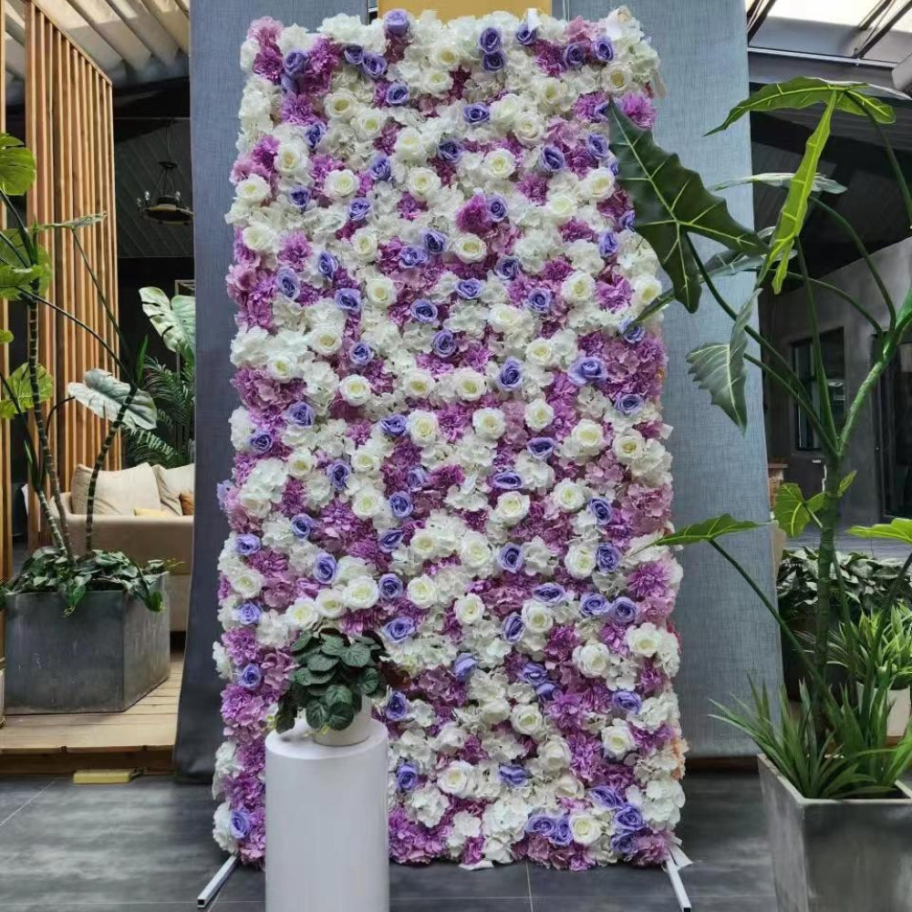 Flower Wall Taro Purple & White Fabric Rolling Up Curtain Floral Backdrop Wedding Party Proposal Decor