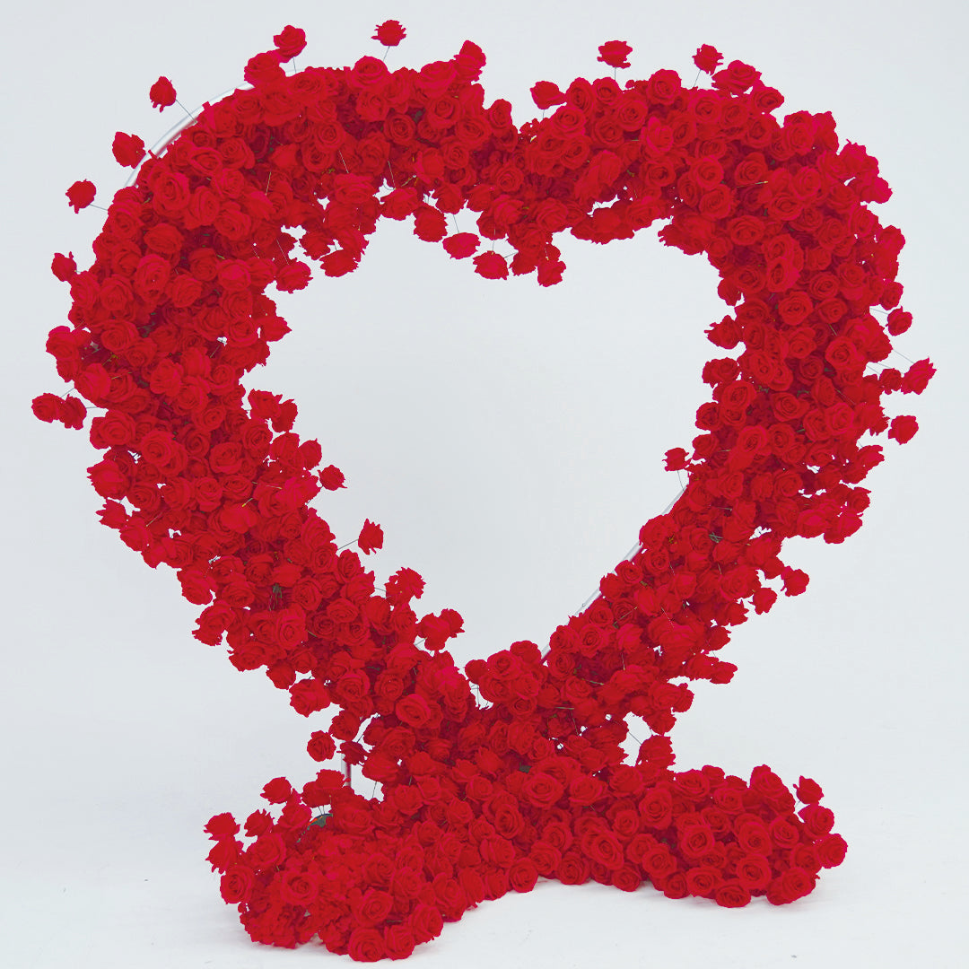 Flower Arch 8x8ft 5D Heart Shaped Red Roses Floral Fabric Backdrop Proposal Wedding Party Decor