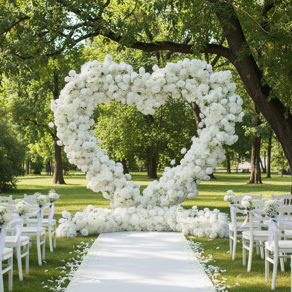 Flower Arch 8x8ft Artificial White Roses Fabric Heart Shaped Wedding Arch