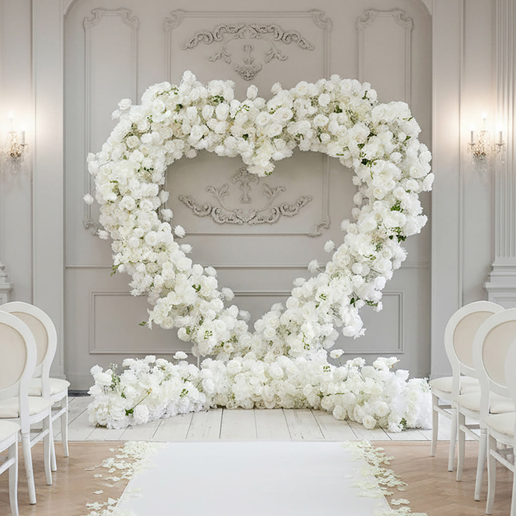 Flower Arch 8x8ft Artificial White Roses Fabric Heart Shaped Wedding Arch