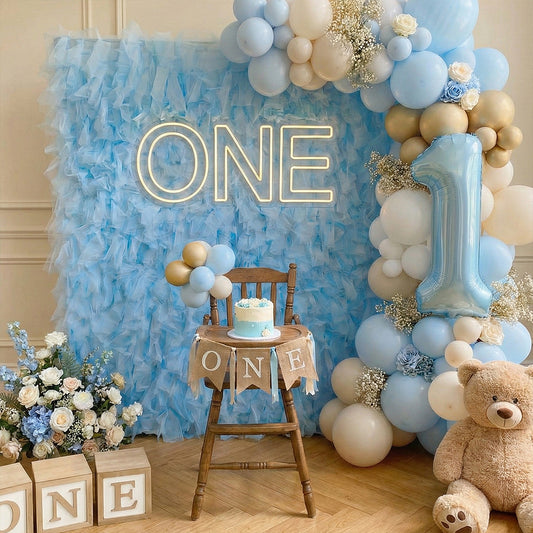 8×8ft Blue Sheer Tulle Decorative Wall Backdrop for Wedding Party Event