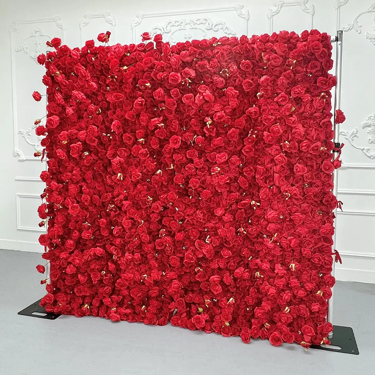 Lightning Deals: Flower Wall 3D Bright Red Roses Fabric Rolling Up Curtain Floral Backdrop Wedding Party Proposal Decor