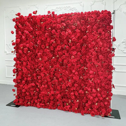 Lightning Deals: Flower Wall 3D Bright Red Roses Fabric Rolling Up Curtain Floral Backdrop Wedding Party Proposal Decor