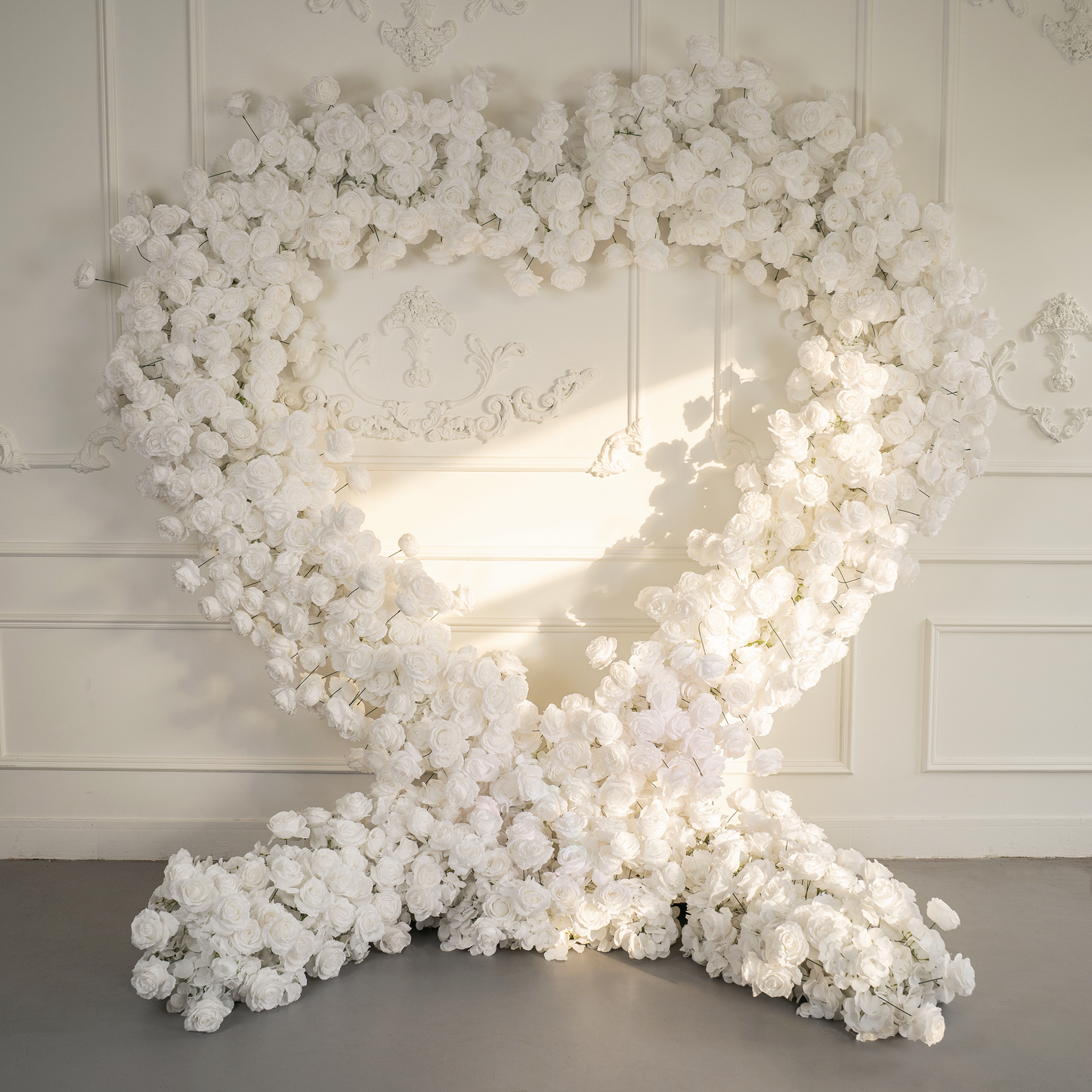 Lightning Deals: Flower Arch 8x8ft 5D Heart Shaped White Roses Floral Fabric Backdrop Proposal Wedding Party Decor