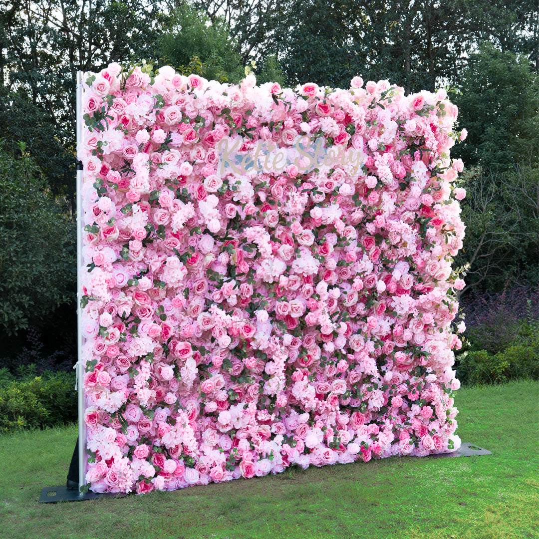 Flower Wall 5D Light Pink Rose Floral Backdrop Rolling Up Curtain for Event Party Decor