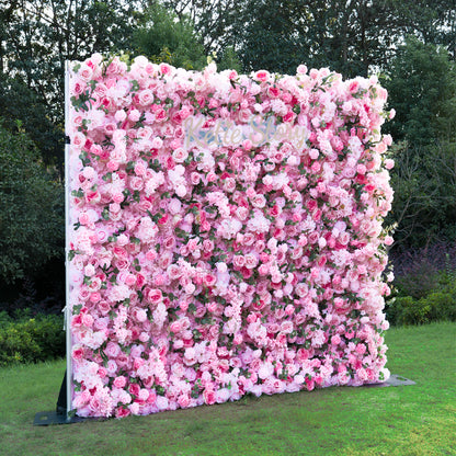 Flower Wall 5D Light Pink Rose Floral Backdrop Rolling Up Curtain for Event Party Decor