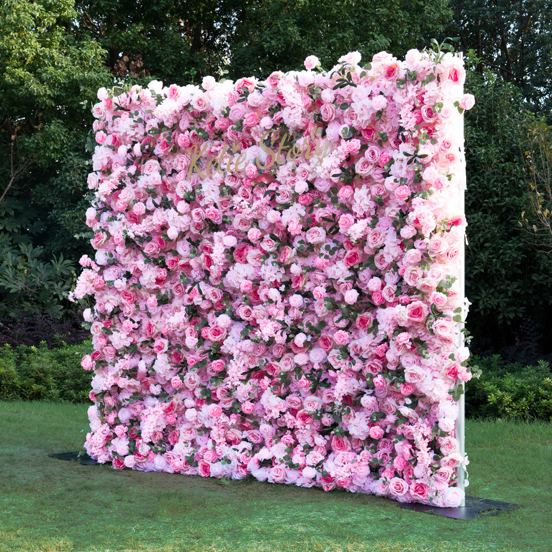 Flower Wall 5D Light Pink Rose Floral Backdrop Rolling Up Curtain for Event Party Decor