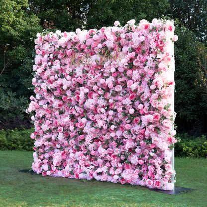 Flower Wall 5D Light Pink Rose Floral Backdrop Rolling Up Curtain for Event Party Decor