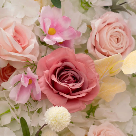Flower Wall 5D Pink Creamy White Artificial Floral Backdrop for Event Party Decor