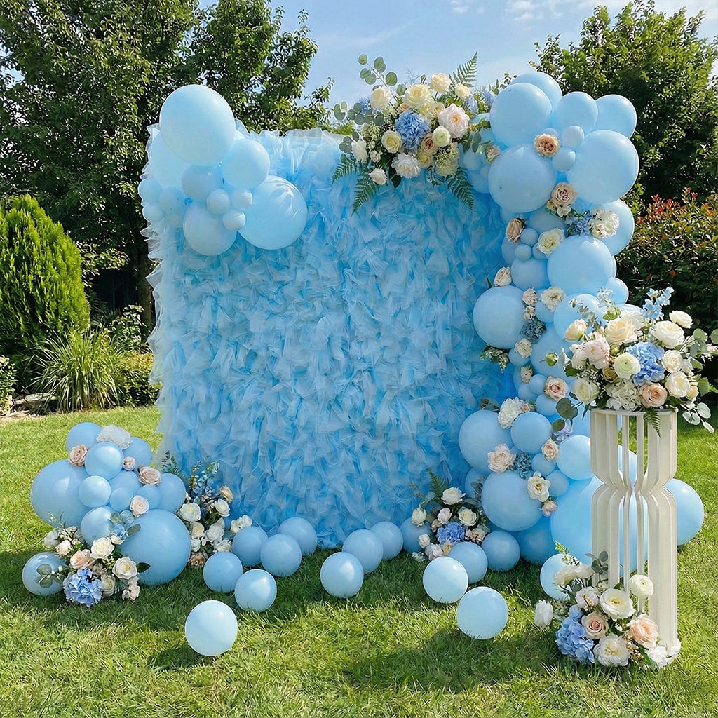 8×8ft Blue Sheer Tulle Decorative Wall Backdrop for Wedding Party Event