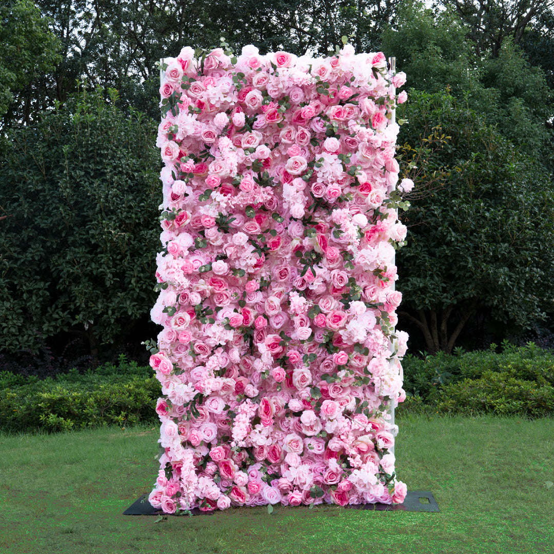 Flower Wall 5D Light Pink Rose Floral Backdrop Rolling Up Curtain for Event Party Decor