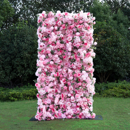 Flower Wall 5D Light Pink Rose Floral Backdrop Rolling Up Curtain for Event Party Decor