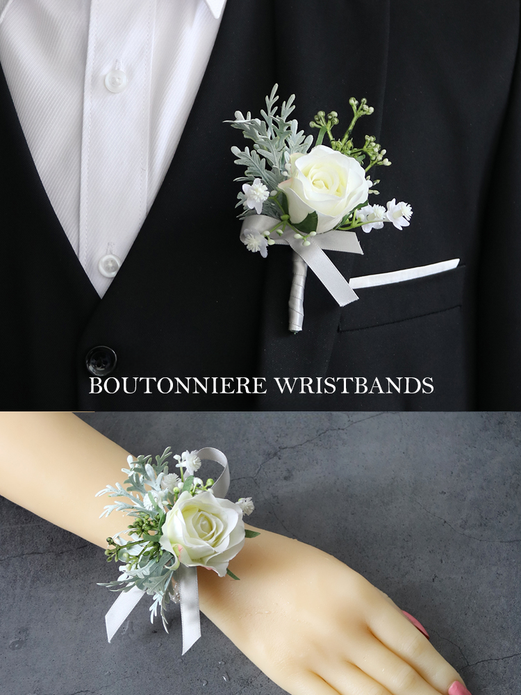 Corsages Green White Series for Wedding Party Proposal Decor