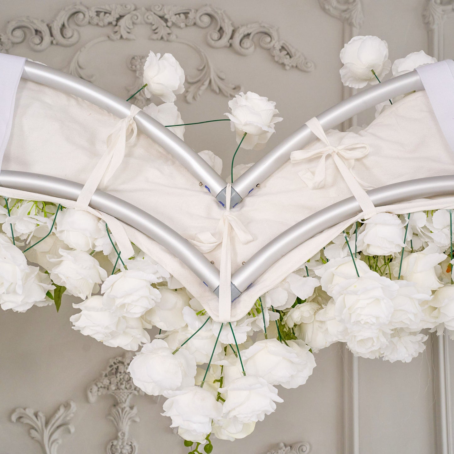 CP SALE 8*8ft White Rose Baby's Breath Heart Shaped Flower Arch with Stand and Free Handbags