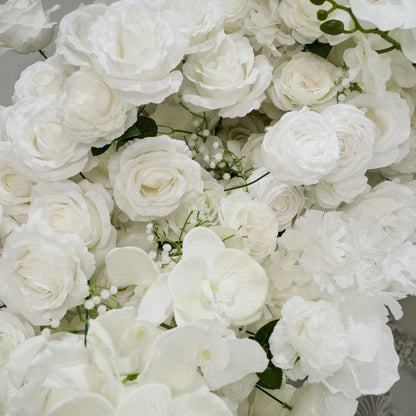 CP SALE 8*8ft White Rose Baby's Breath Heart Shaped Flower Arch with Stand and Free Handbags