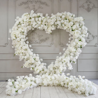 CP SALE 8*8ft White Rose Baby's Breath Heart Shaped Flower Arch with Stand and Free Handbags