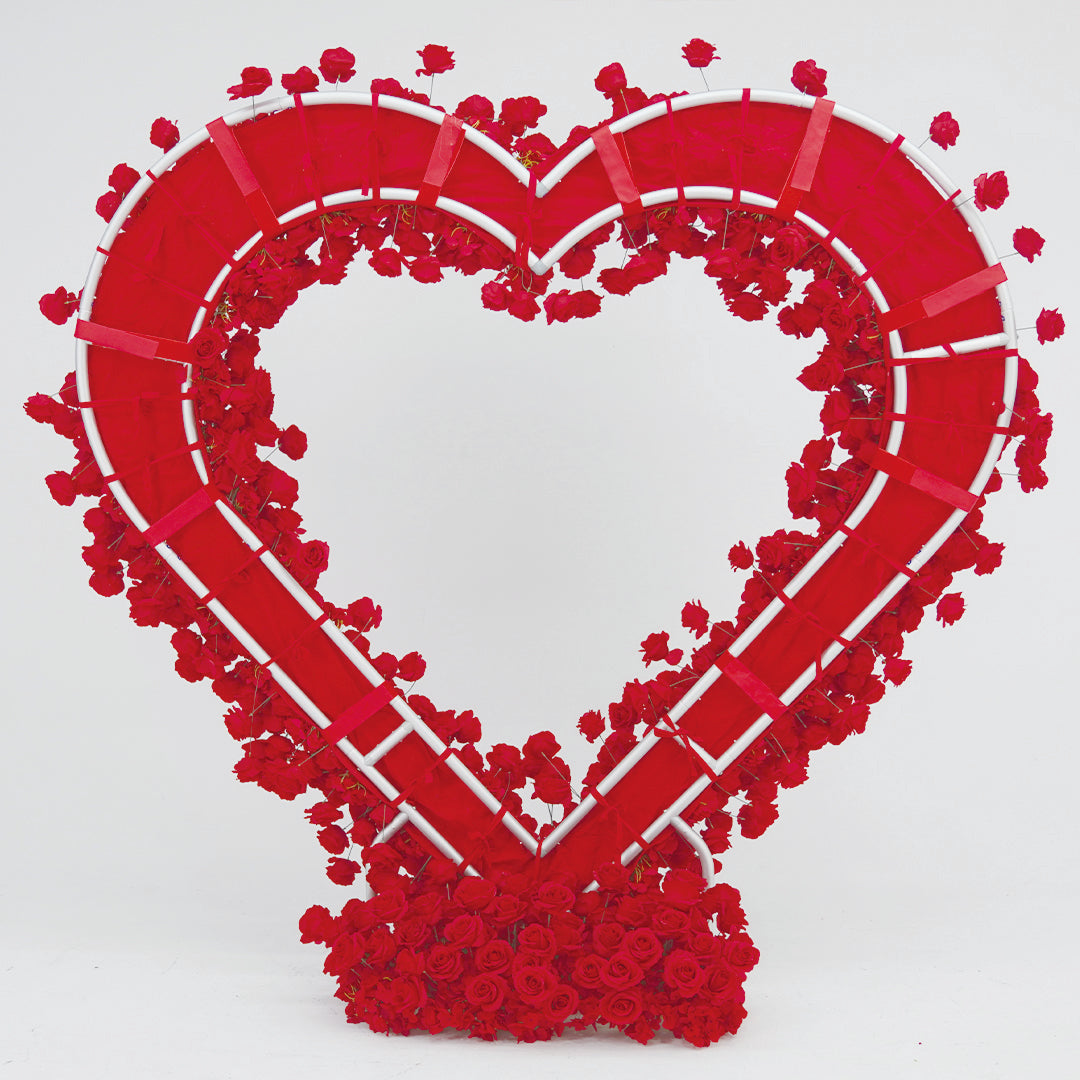Flower Arch 8x8ft 5D Heart Shaped Red Roses Floral Fabric Backdrop Proposal Wedding Party Decor