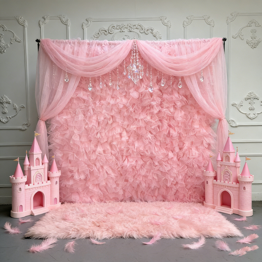 8×8ft Pink Sheer Tulle Decorative Wall Backdrop for Wedding Party Event