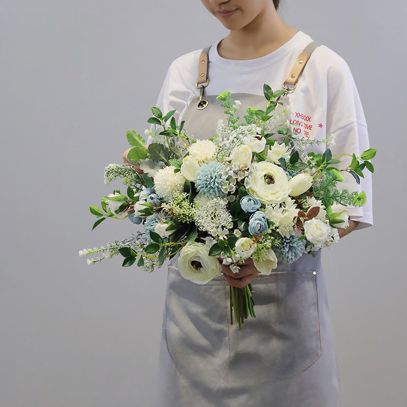 Bridal Bouquet Blue White Peony for Wedding Party Proposal - KetieStory