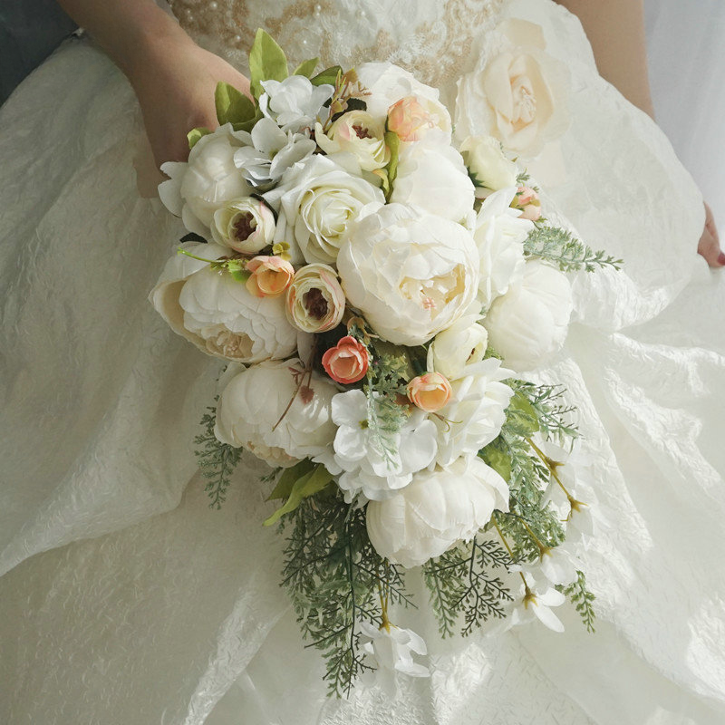 Cascade Bridal Bouquet White Peony Rose