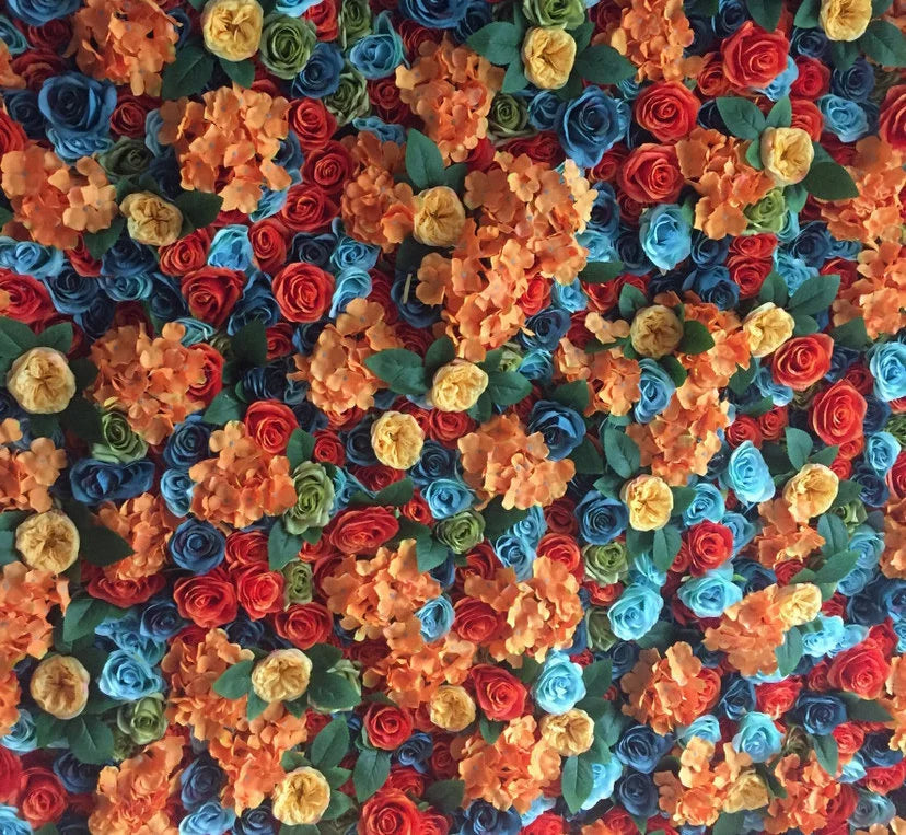 Flower Wall Orange & Blue Rolling Up Curtain Floral Backdrop Wedding Party Proposal Decor