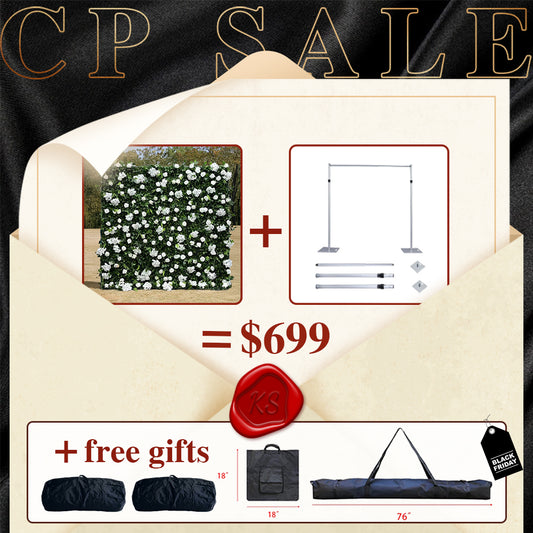 CP SALE Green White Roses Flower Wall with Stand and Two Free Gifts