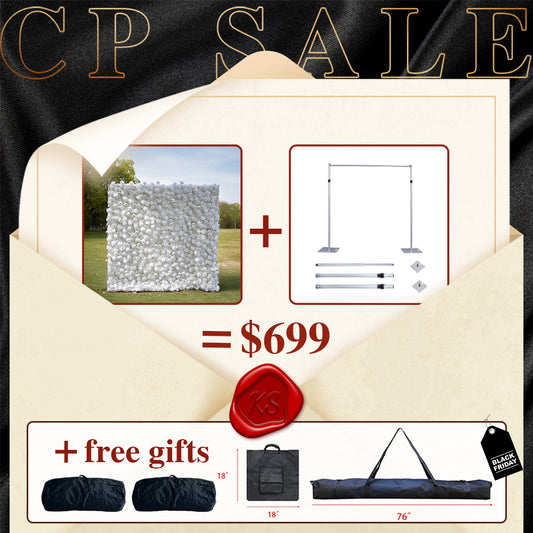 CP SALE 5D White Rose & Hydrangea Flower Wall with Stand and Two Free Gifts
