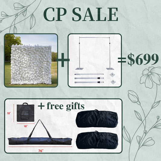 CP SALE 5D White Rose & Hydrangea Flower Wall with Stand and Two Free Gifts