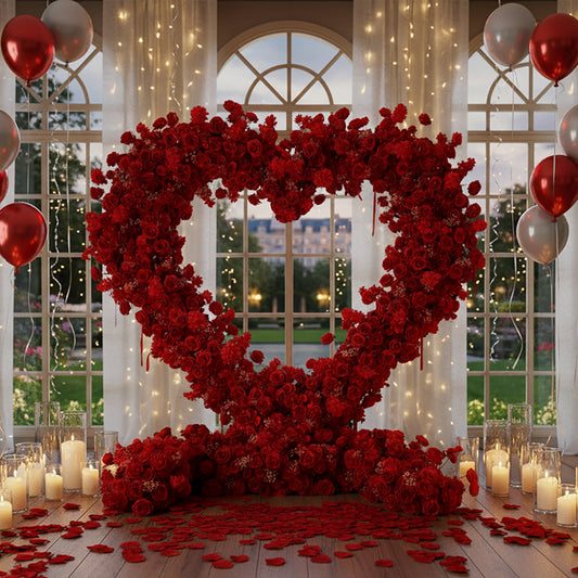 Lightning Deals: Flower Arch 8x8ft Heart Shaped Red Roses Floral Arch Set Proposal Wedding Party Decor