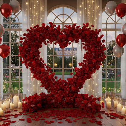 Flower Arch 8x8ft Heart Shaped Red Roses Floral Arch Set Proposal Wedding Party Decor