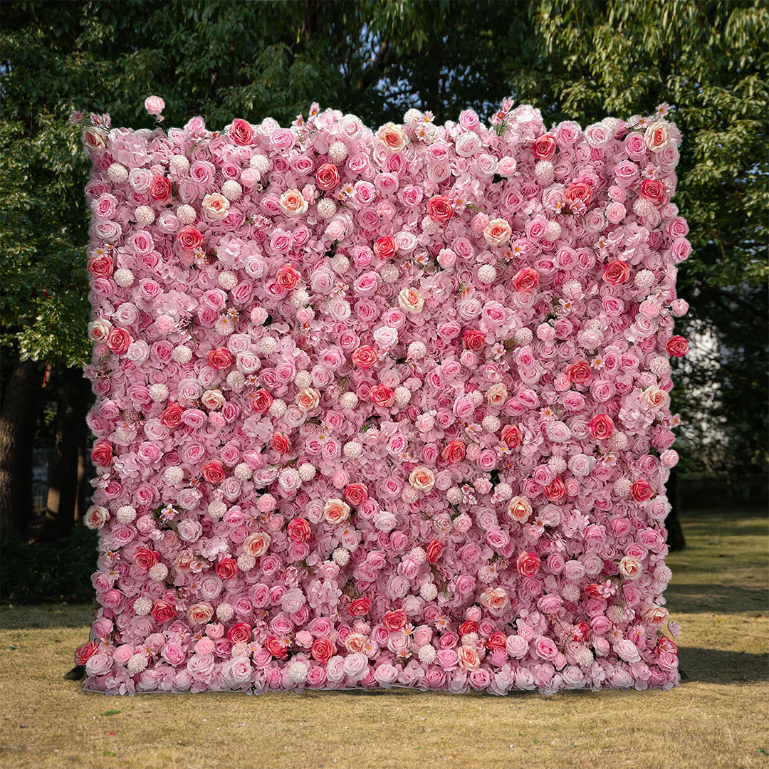 Flower Wall 5D Pink Rose Floral Backdrop Rolling Up Curtain for Wedding Party Decor