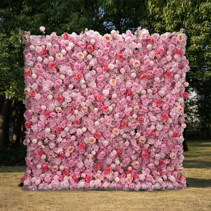 Flower Wall 5D Pink Rose Floral Backdrop Rolling Up Curtain for Wedding Party Decor