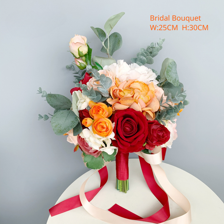 Bride Bridesmaid Bouquets in Orange Red Rose