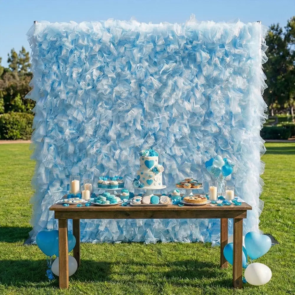 8×8ft Blue Tulle Backdrop Decorative Wall for Wedding Gender Reveal Party Event