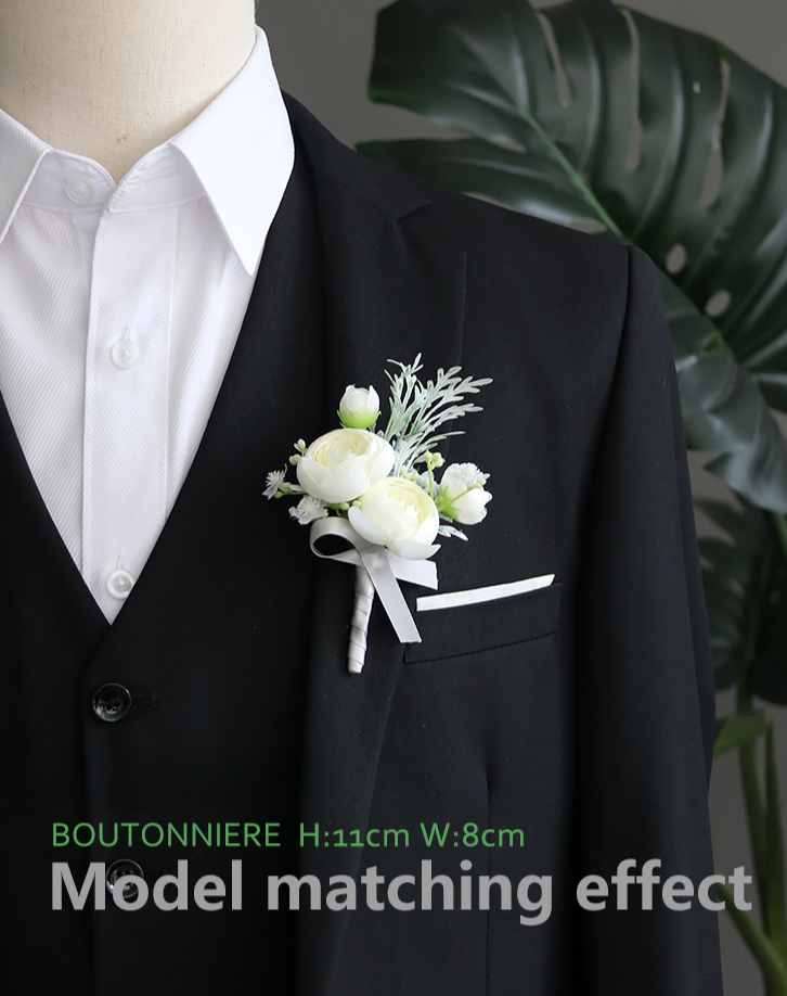 Boutonnieres in White Series for Wedding Party Proposal Decor