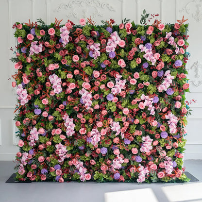Lightning Deals: Flower Wall 5D Purple Pink Artificial Floral Backdrop for Event Party Decor