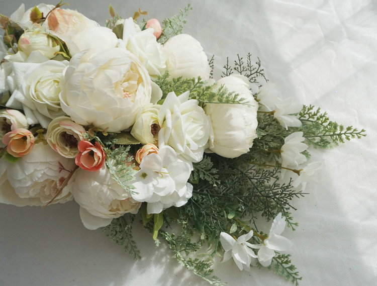 Cascade Bridal Bouquet White Peony Rose for Wedding Party Proposal
